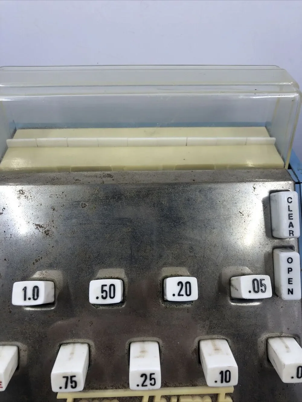 Vintage Blue Tom Thumb Toy Cash Register  Made in England- Works. US Pat￼￼